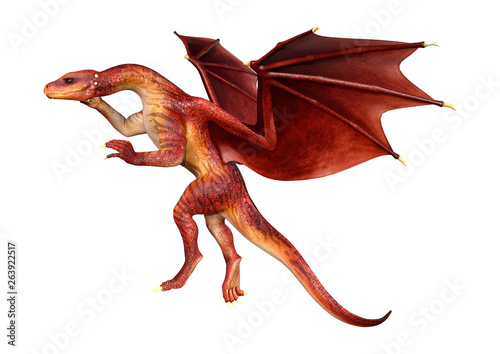 3D Rendering Fairy Tale Dragon on White