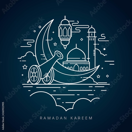 Vector illustration for the celebration of holy month Ramadan with line art design