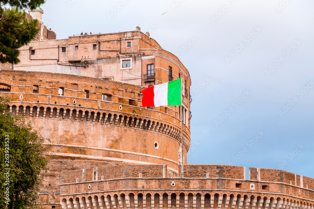 Italian flag waving on Castel Sant'Angelo in Rome