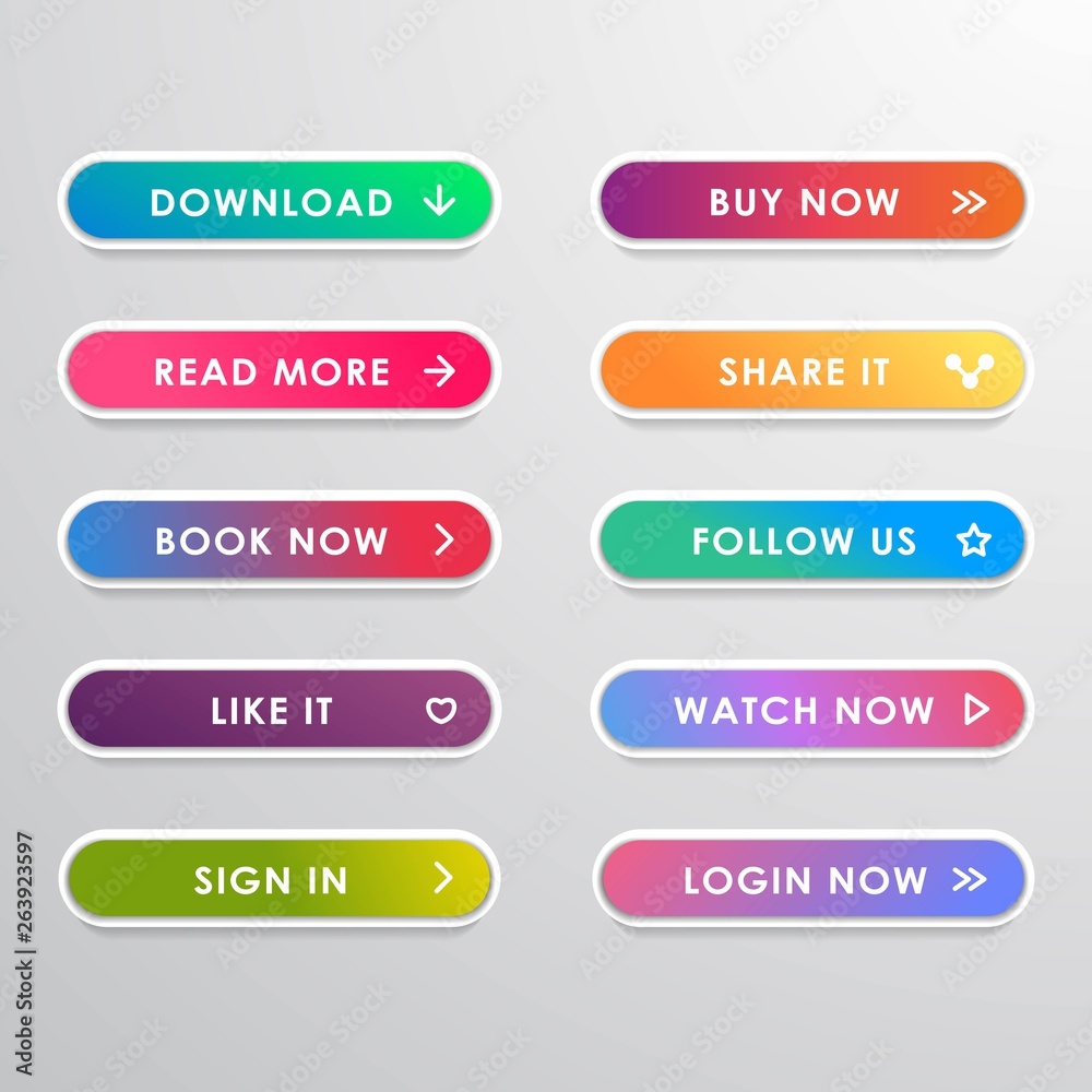 Vector button set modern trendy gradient style for web site, Call to action icon button Vector button set modern trendy gradient style for web site, Call to action icon button