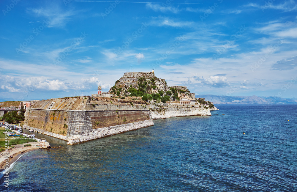 View of the sea and The Old Fortress of Corfu 