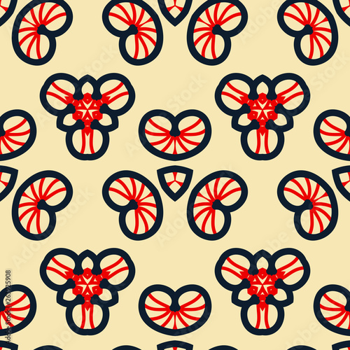 Bright seamless patterns with colorful geometric ornaments.