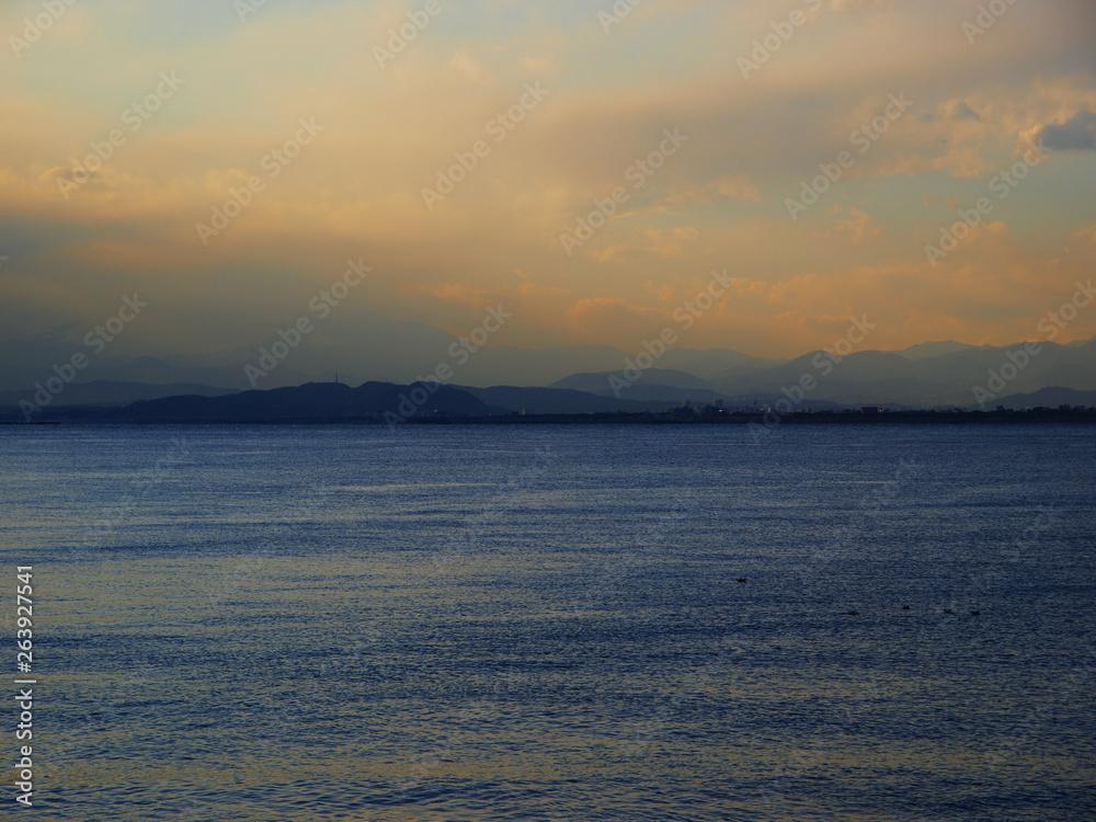 Blue sky and sea at sunset    