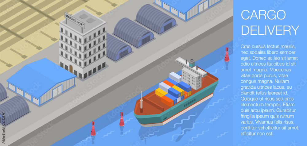 Cargo delivery concept banner. Isometric illustration of cargo delivery vector concept banner for web design