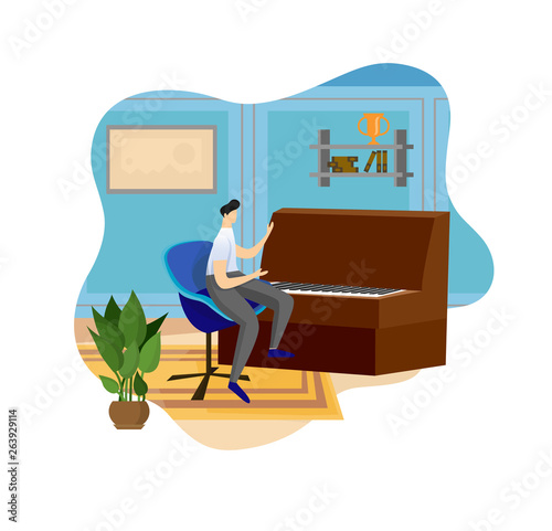 Man Playing Piano at Indoor Interior Background.