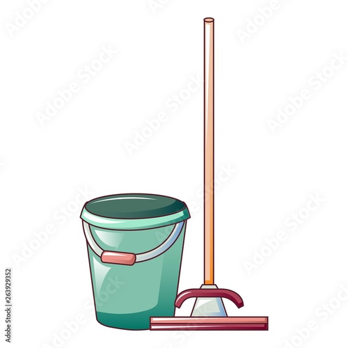 Cleaning mop green bucket icon. Cartoon of cleaning mop green bucket vector icon for web design isolated on white background