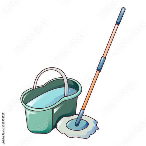 Water bucket mop icon. Cartoon of water bucket mop vector icon for web design isolated on white background