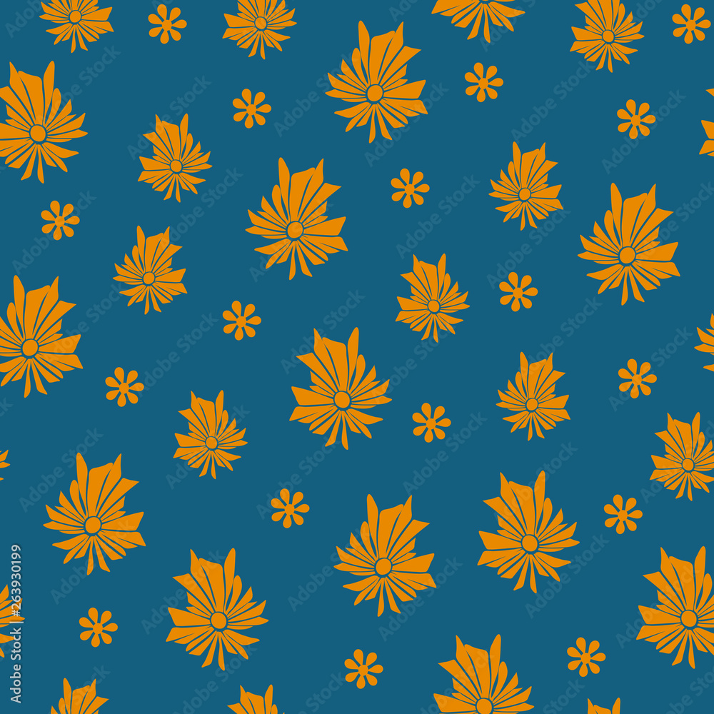 Turquoise abstract vector background with yellow orange flowers Turquoise abstract vector background with yellow orange flowers