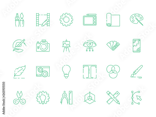 Design tools icon. Artwork web design typography creative art instruments for artists and designers vector thin symbols. Tool drawing instrument, pen and pencil illustration
