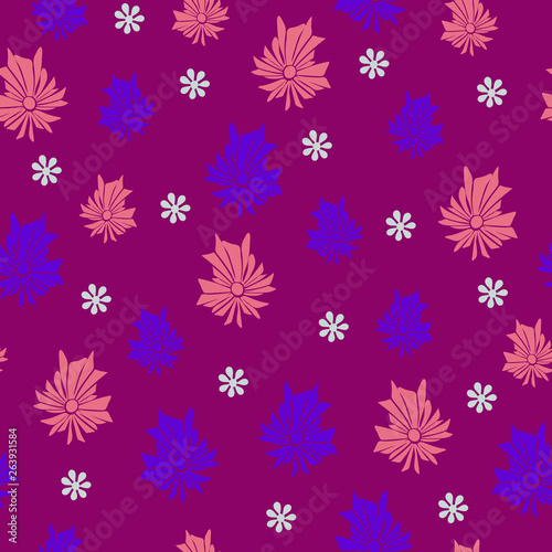 Abstract purple flower shapes on the purple background