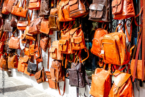 Shopping for handmade leather bags in Mijas, Andalusia, Costa del Sol, Spain © ines39