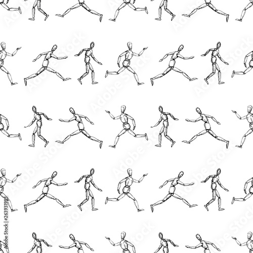 Seamless background of running human mannequins