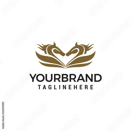 two horse wings logo design concept template vector