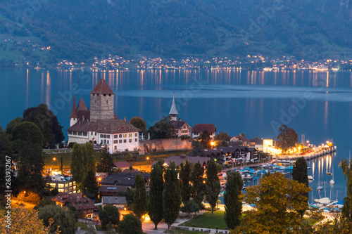 Spiez castle in twilight  Switzerland tourism