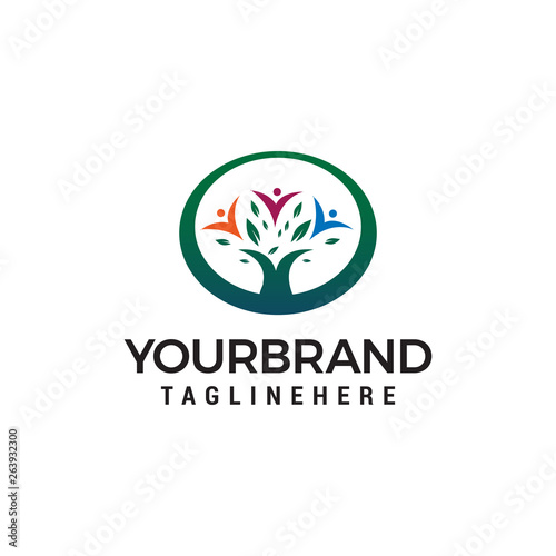 tree green people logo design concept template vector