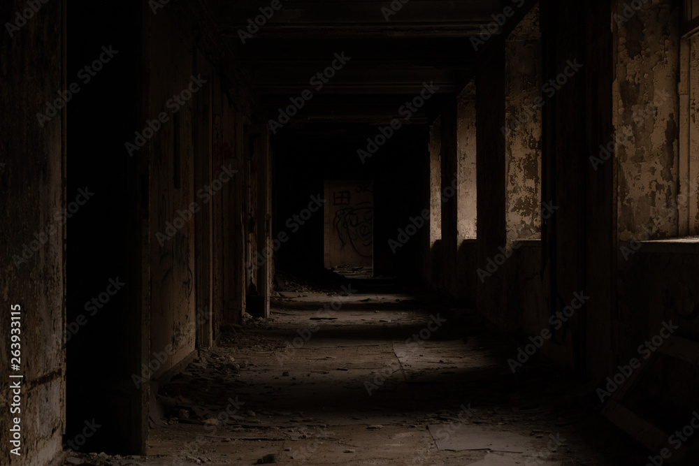 Ruined hospital corridor