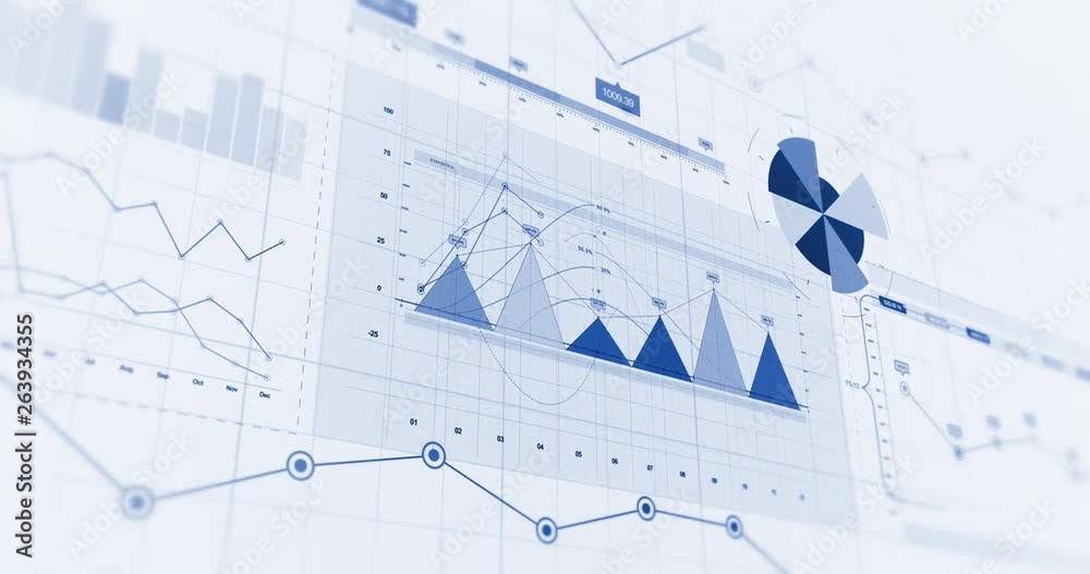 4K Financial Business Charts, Graphs And Diagrams. 3D Stock Market Infographics