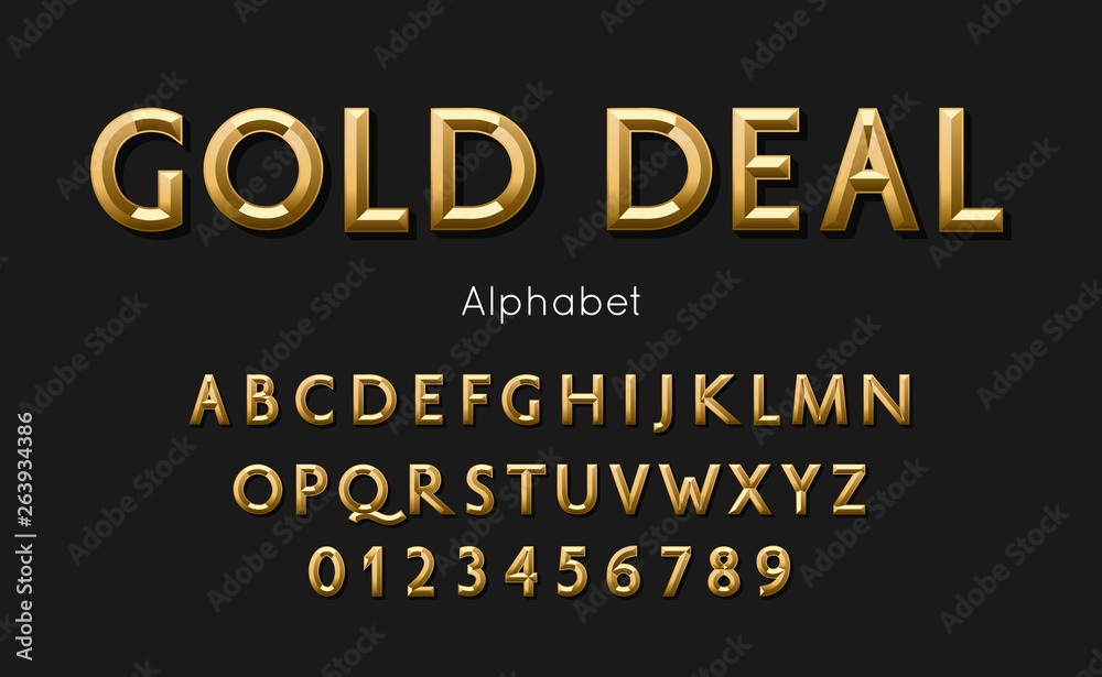 Vector of modern gold deal alphabet and font - obrazy, fototapety, plakaty 