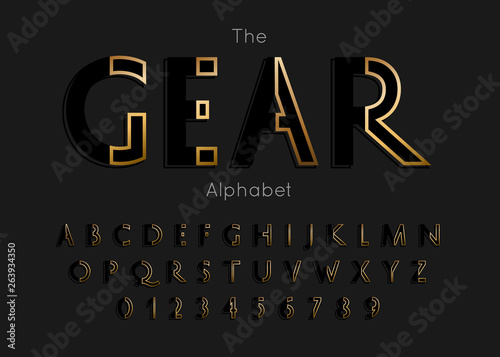 Vector of modern gear alphabet and font