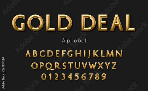 Vector of modern gold deal alphabet and font