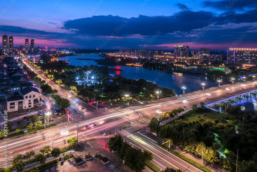 Fototapeta premium Waterfront City Nightscape Skyline