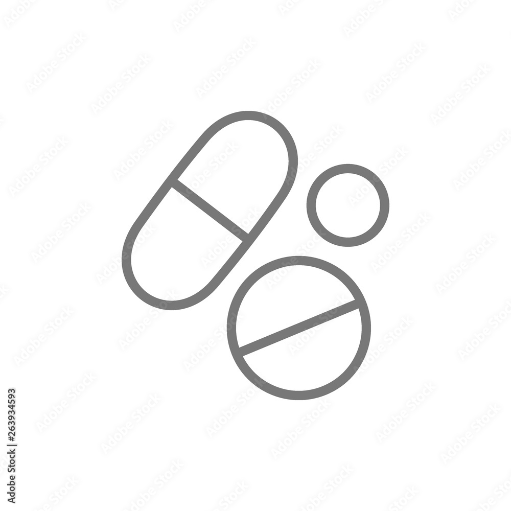 Medical pills, health tablet, drug line icon. Medical pills, health tablet, drug line icon.