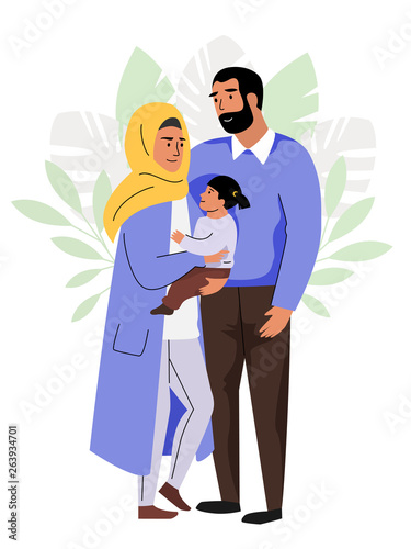 Muslim family, parents with kid, vector illustration