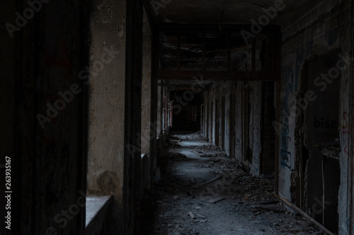Ruined building horror corridor