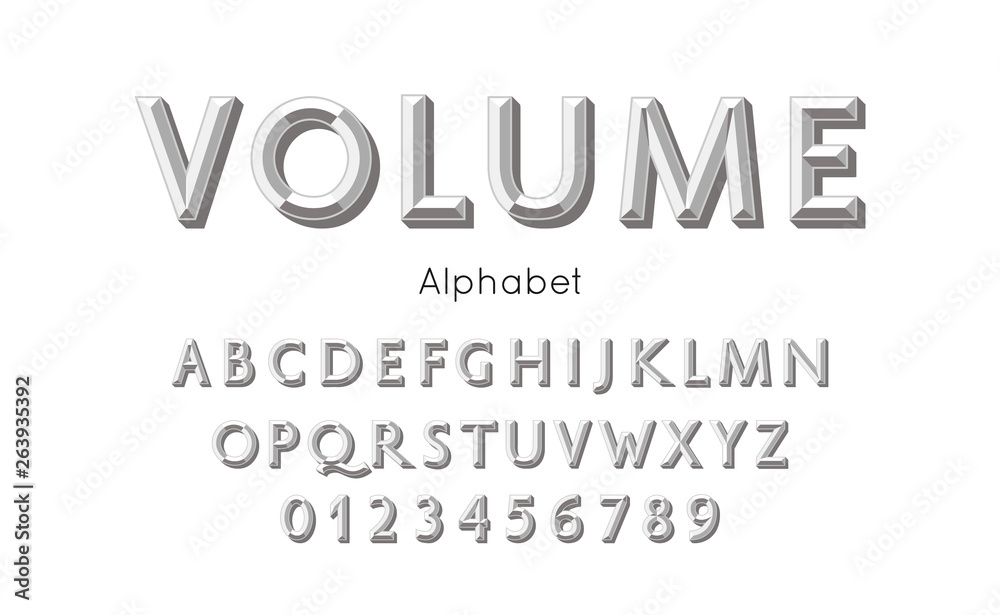 Vector 3d retro volume alphabet and font. Silver letters and numbers