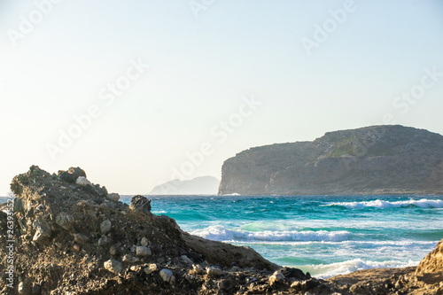 Waves of the sea on the beach Falasarna in Crete photo