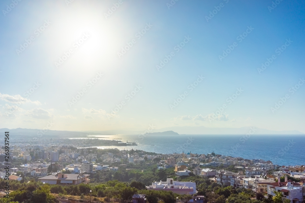 Greece, Chania, August 2018: View of the city of Chania from a mountain road in Crete