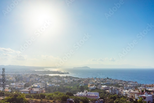 Greece, Chania, August 2018: View of the city of Chania from a mountain road in Crete © dima