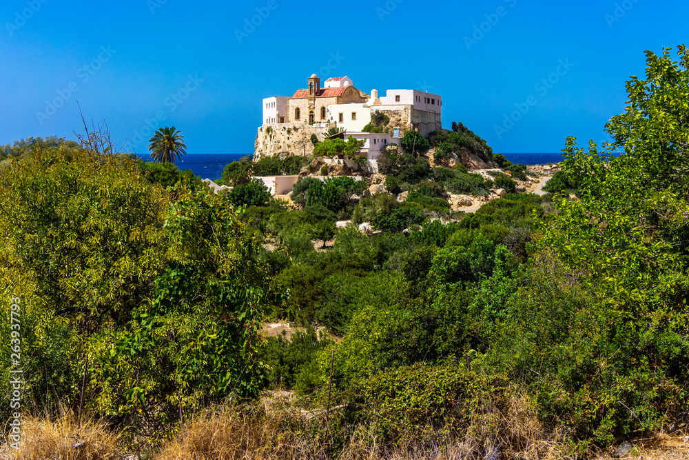 Castle on the mountain near the sea in Crete