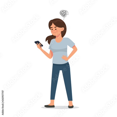 vector illustration angry woman holding her phone, lost signal vector , 
