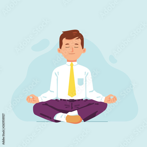 vector illustration meditation worker at work, relax at work