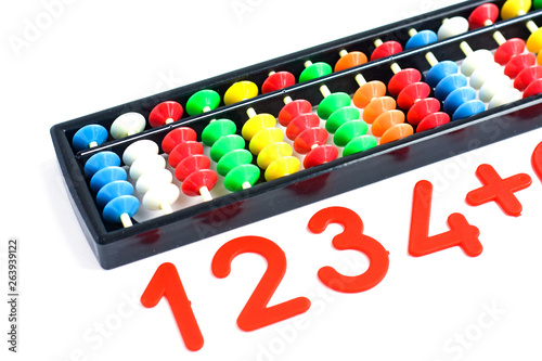 Japanese traditional calculator abacus and numbers