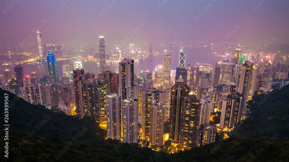 High resolution 4k timelapse view of Hong Kong City during night time High resolution 4k timelapse view of Hong Kong City during night time