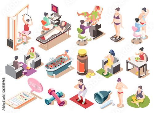 Women Health Isometric Icons Set