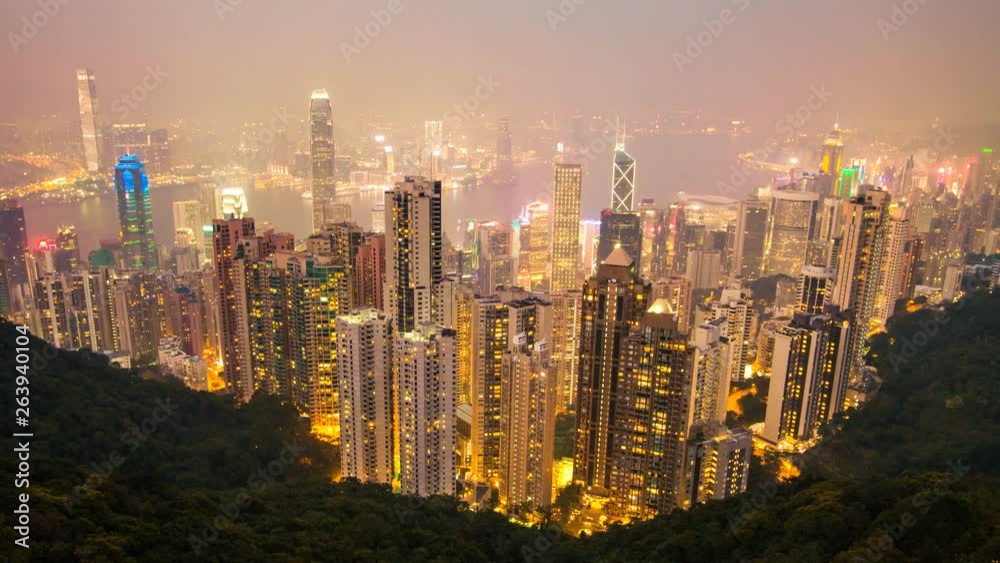 High resolution 4k timelapse view of Hong Kong City during night time High resolution 4k timelapse view of Hong Kong City during night time