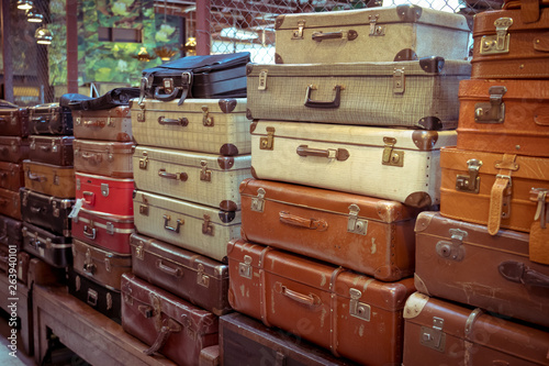 Vintage old battered leather suitcases