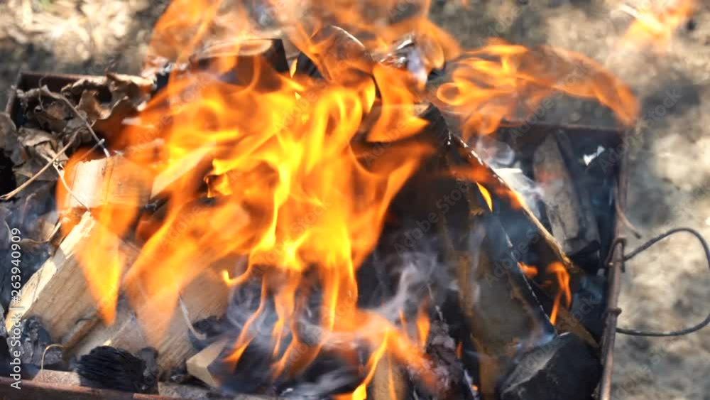 Burning Flames and Glowing Coal in BBQ Burning Flames and Glowing Coal in BBQ