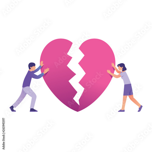 a couple, man and woman trying to fix a broken heart, man and woman holding a broken heart, relationship concept 