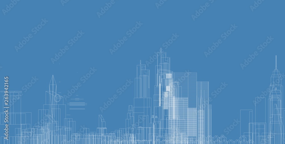 Fototapeta premium 3D illustration architecture building perspective lines.