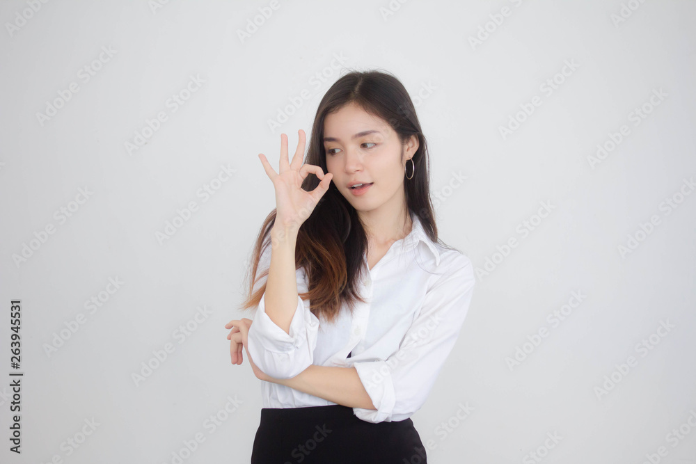 Portrait of thai adult working women white shirt OK Portrait of thai adult working women white shirt OK