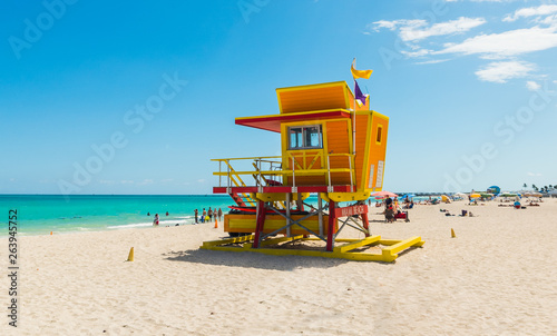 Close up of a lifeguard tower in world famous Miami Beac