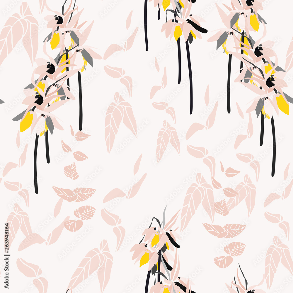 Floral vector seamless pattern with hand drawn lilies and leaves -  Kaiser's crown flowers.