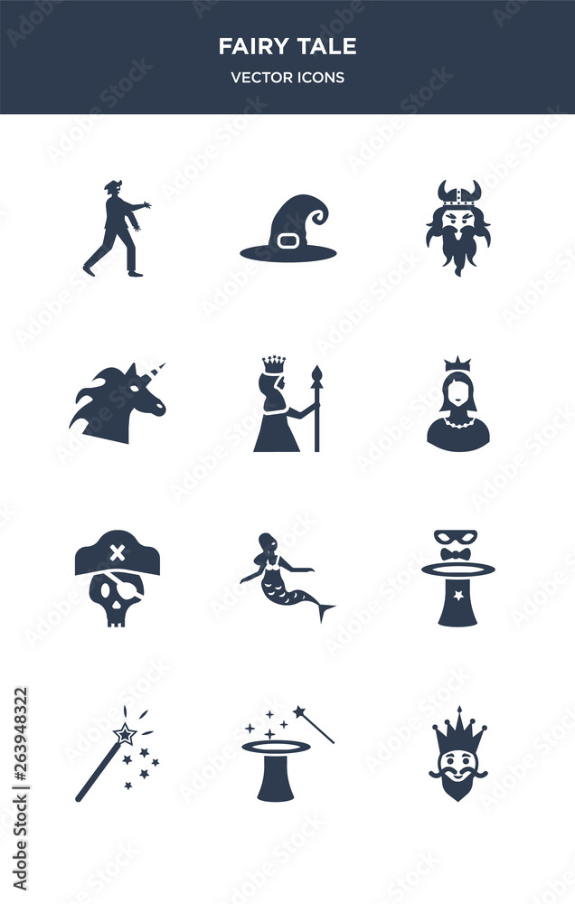 12 fairy tale vector icons such as king, magic, magic wand, magician, mermaid contains pirate, princess, queen, unicorn, viking, witch hat icons 12 fairy tale vector icons such as king, magic, magic wand, magician, mermaid contains pirate, princess, queen, unicorn, viking, witch hat icons