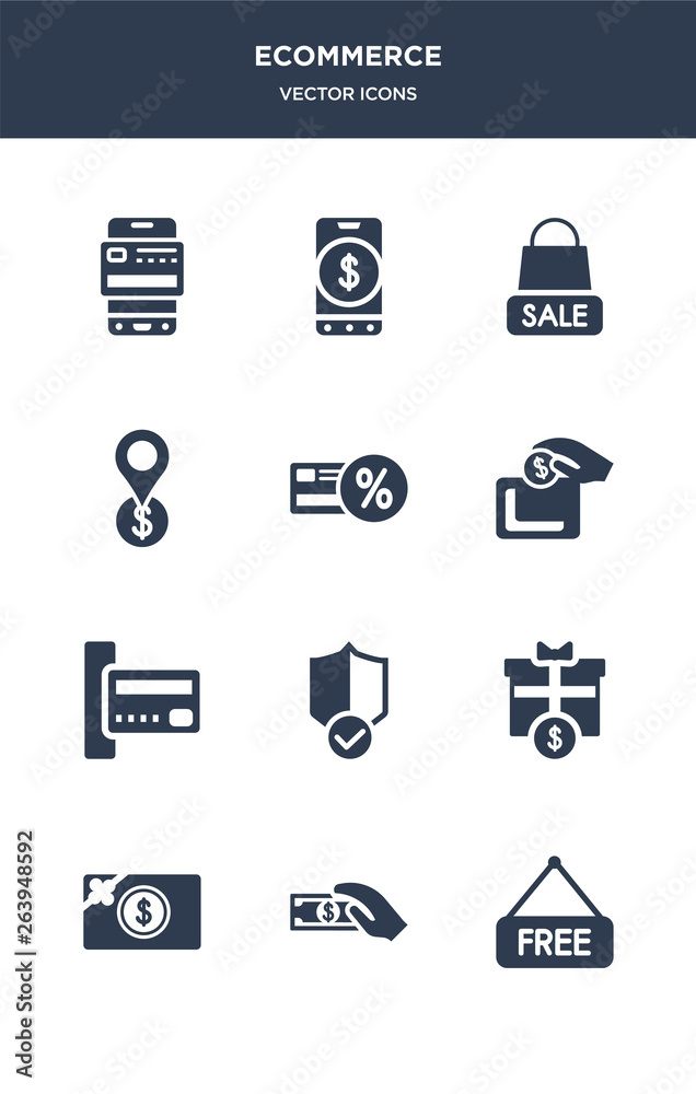 12 ecommerce vector icons such as free, get money, gift card, giftbox, guaranty shield contains insert card, insert coin, loyalty card, map pointer, merchandise, mobile money icons 12 ecommerce vector icons such as free, get money, gift card, giftbox, guaranty shield contains insert card, insert coin, loyalty card, map pointer, merchandise, mobile money icons