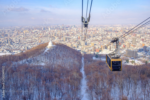 Moiwa ropeway transport from the base of the mountain to the top in winter season photo