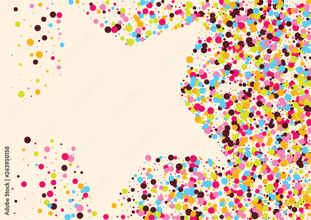 Obraz premium Festive background with multicolored confetti. Yellow, pink, blue circles but against a white background. Flying confetti.